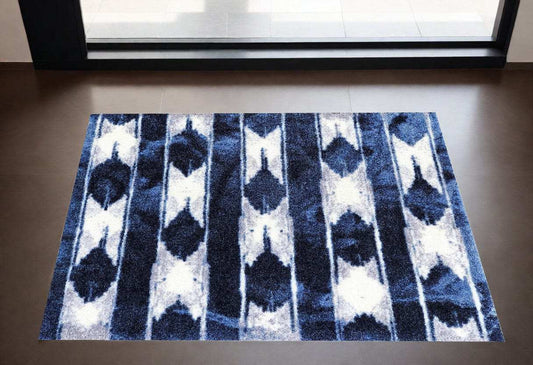2' X 3' Shades of Blue Abstract Stripes Washable Floor Mat - Homeroots - Flyclothing LLC