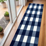 2' X 6' Navy and White Buffalo Plaid Washable Runner Rug - Homeroots - Flyclothing LLC