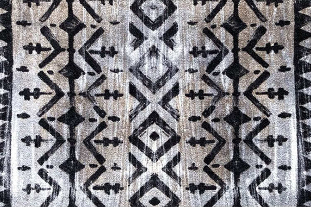 2' X 6' Black and Gray Aztec Washable Runner Rug - Homeroots - Flyclothing LLC