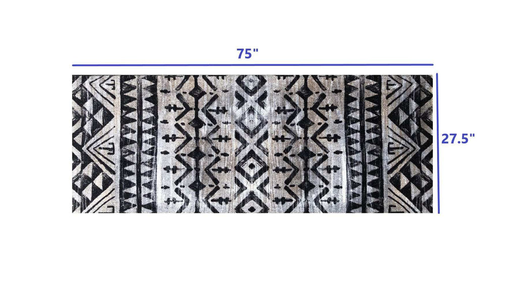2' X 6' Black and Gray Aztec Washable Runner Rug - Homeroots - Flyclothing LLC
