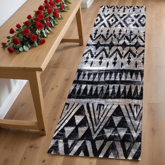 2' X 6' Black and Gray Aztec Washable Runner Rug - Homeroots - Flyclothing LLC