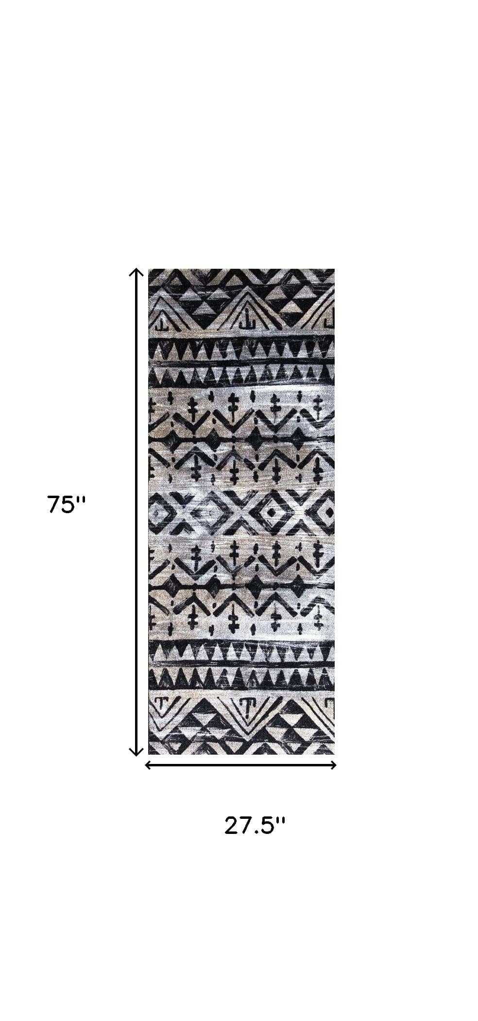 2' X 6' Black and Gray Aztec Washable Runner Rug - Homeroots - Flyclothing LLC