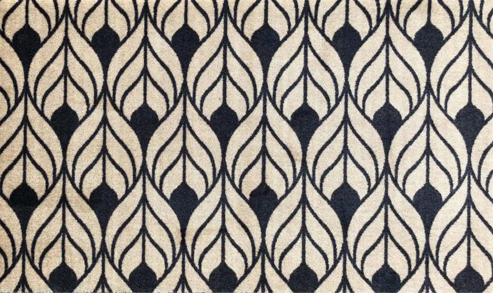 2' X 4' Graphite and Tan Abstract Leaves Washable Floor Mat - Homeroots - Flyclothing LLC