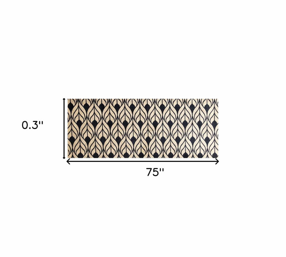 2' X 6' Graphite and Tan Abstract Leaves Washable Runner Rug - Homeroots - Flyclothing LLC