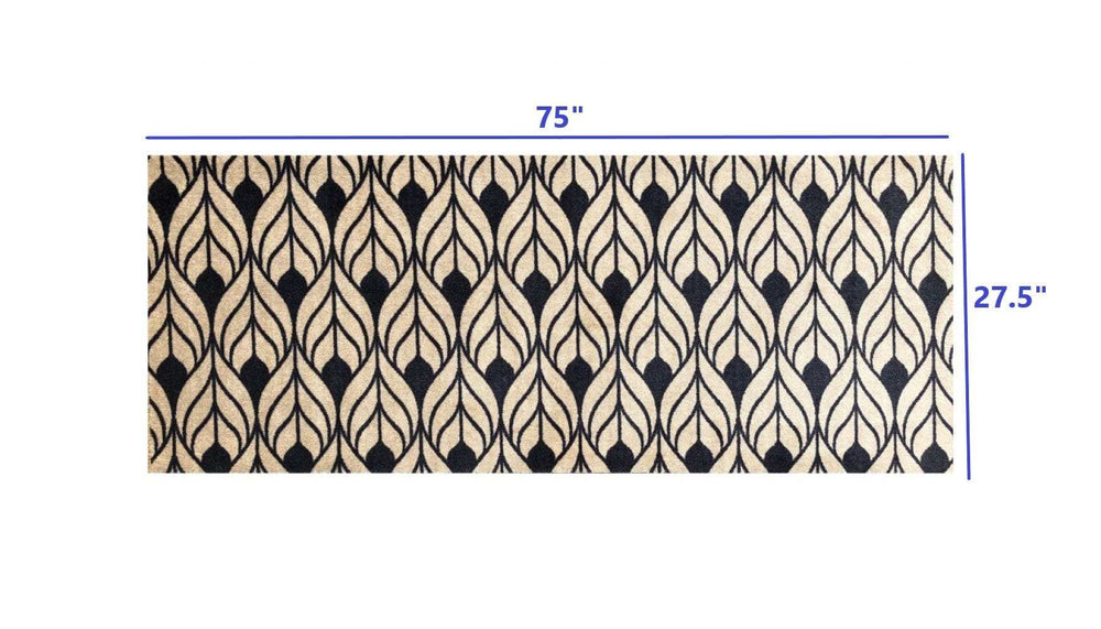 2' X 6' Graphite and Tan Abstract Leaves Washable Runner Rug - Homeroots - Flyclothing LLC