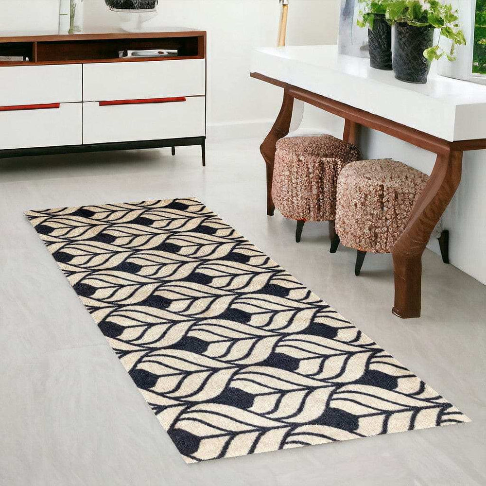 2' X 6' Graphite and Tan Abstract Leaves Washable Runner Rug - Homeroots - Flyclothing LLC
