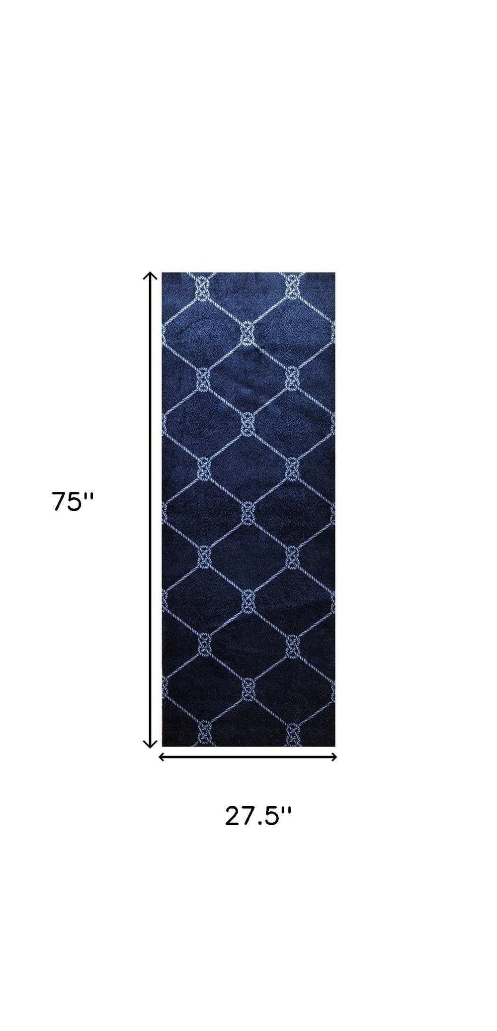 2' X 6' Navy Nautical Knots Washable Runner Rug - Homeroots - Flyclothing LLC