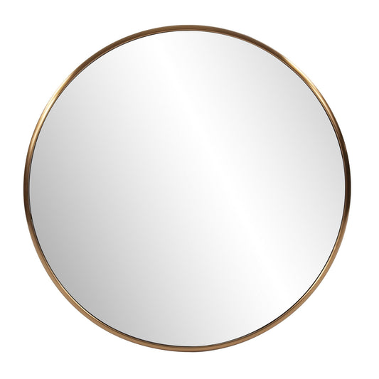 32" Antiqued Brushed Brass Round Wall Mirror - Homeroots