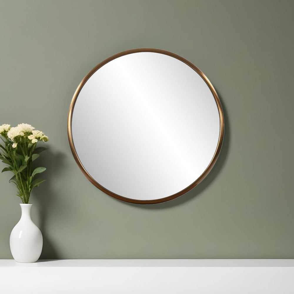 20" Antiqued Brass Round Metal Framed Accent Mirror - Homeroots - Flyclothing LLC