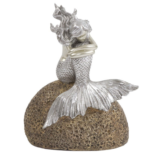 10" Brown and Silver Contemplative Mermaid Resin Tabletop Sculpture - Homeroots