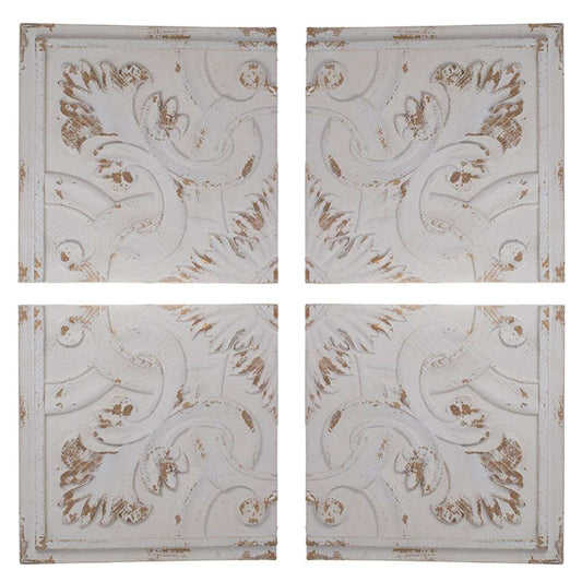 Set of 4 Whitewashed Arabesque Carved Wall Art - Homeroots - Flyclothing LLC