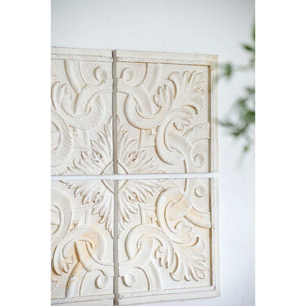 Set of 4 Whitewashed Arabesque Carved Wall Art - Homeroots - Flyclothing LLC