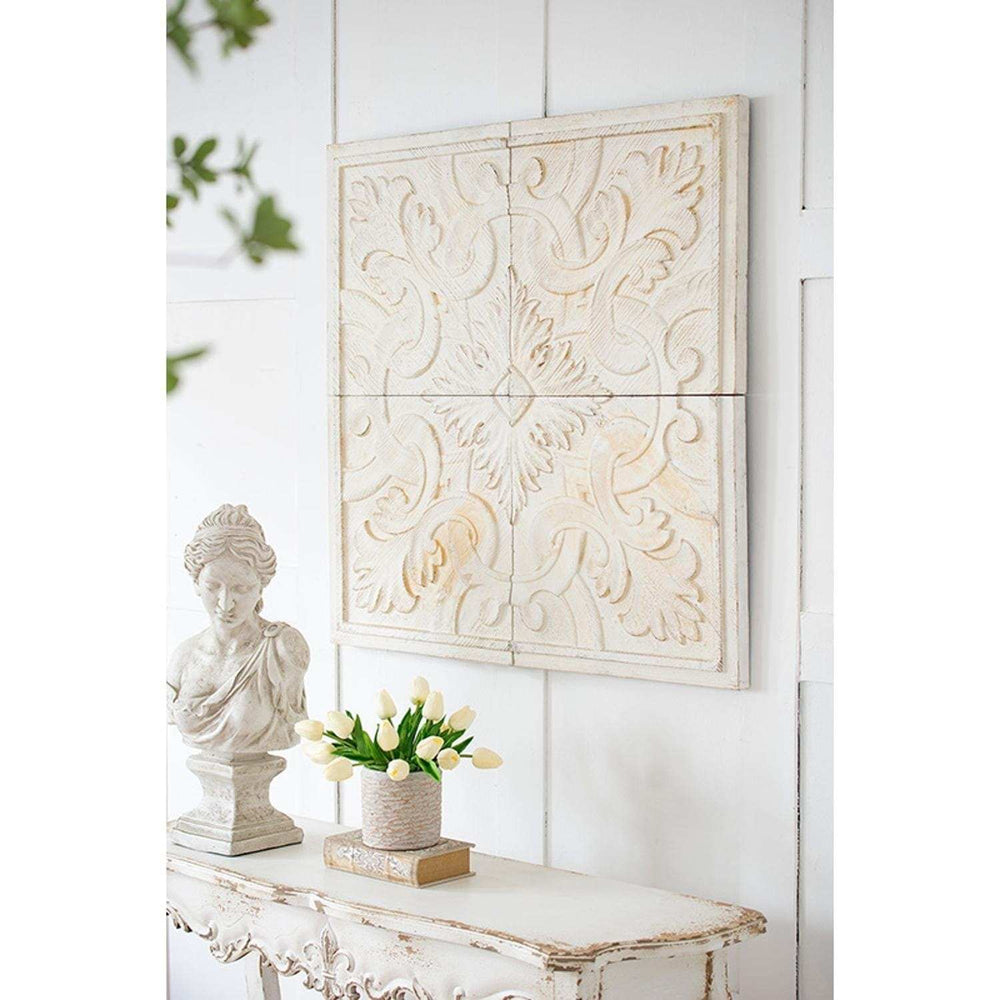 Set of 4 Whitewashed Arabesque Carved Wall Art - Homeroots - Flyclothing LLC