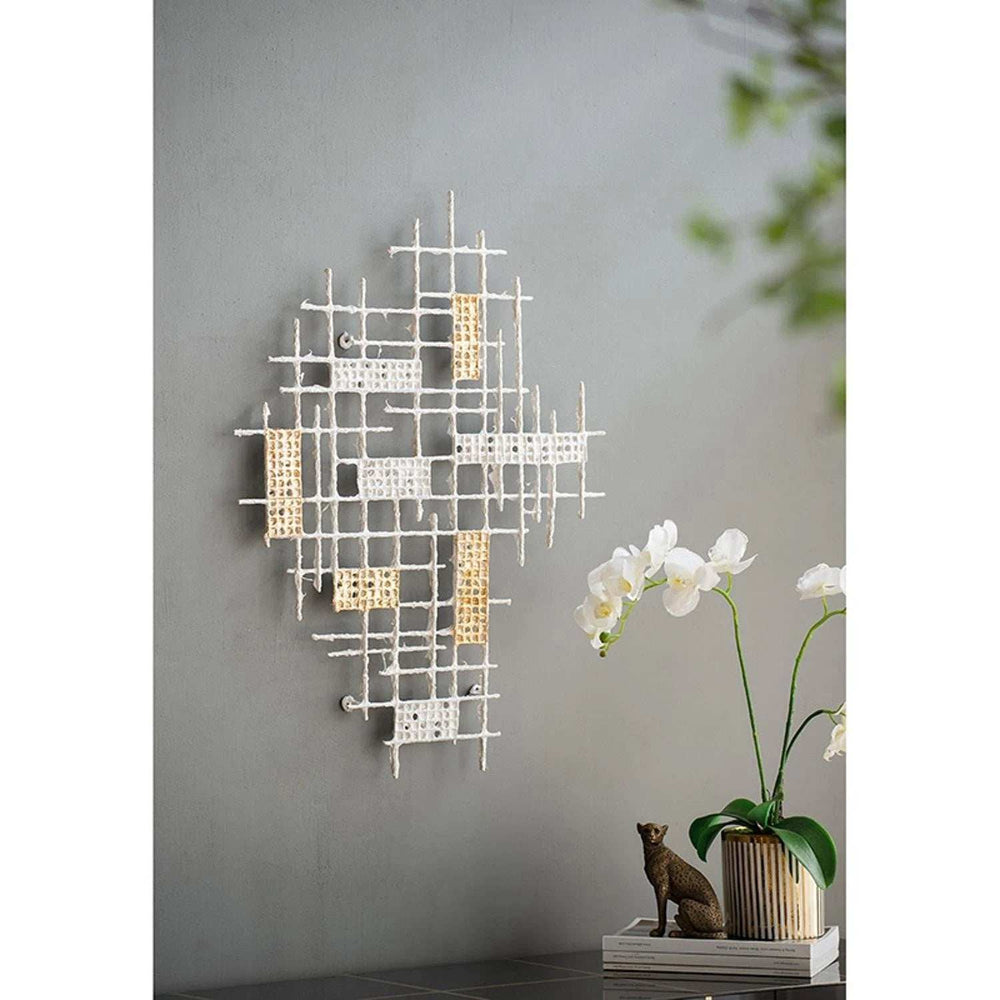 Contemporary White and Gold Geo Grid Wall Art - Homeroots - Flyclothing LLC