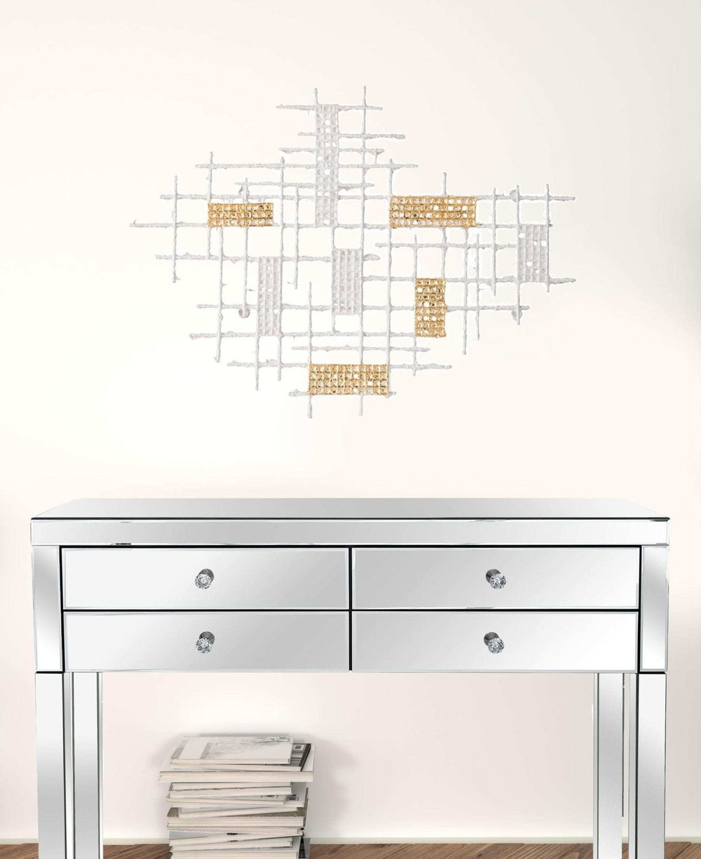 Contemporary White and Gold Geo Grid Wall Art - Homeroots - Flyclothing LLC