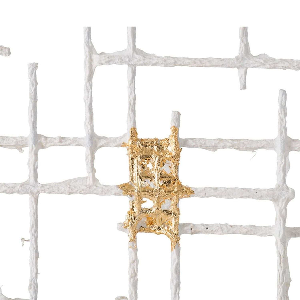 Contemporary Large White and Gold Geo Grid Wall Art - Homeroots - Flyclothing LLC
