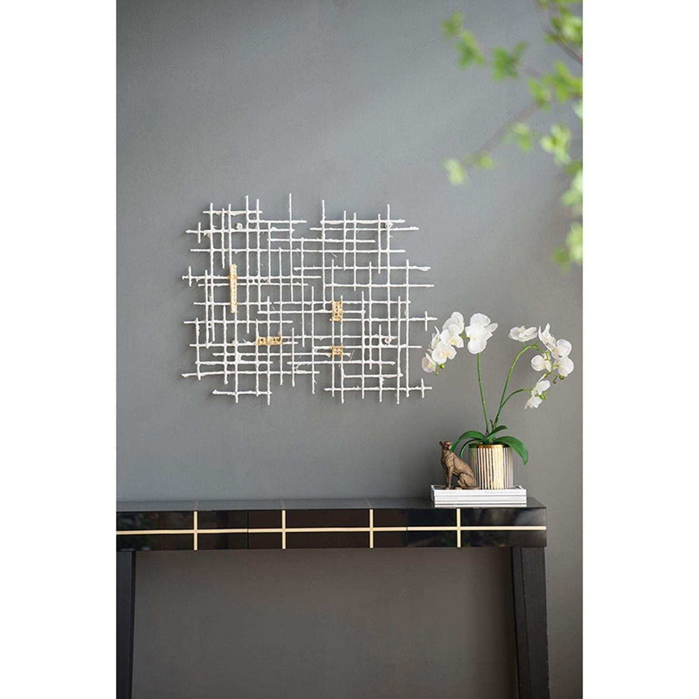 Contemporary Large White and Gold Geo Grid Wall Art - Homeroots - Flyclothing LLC