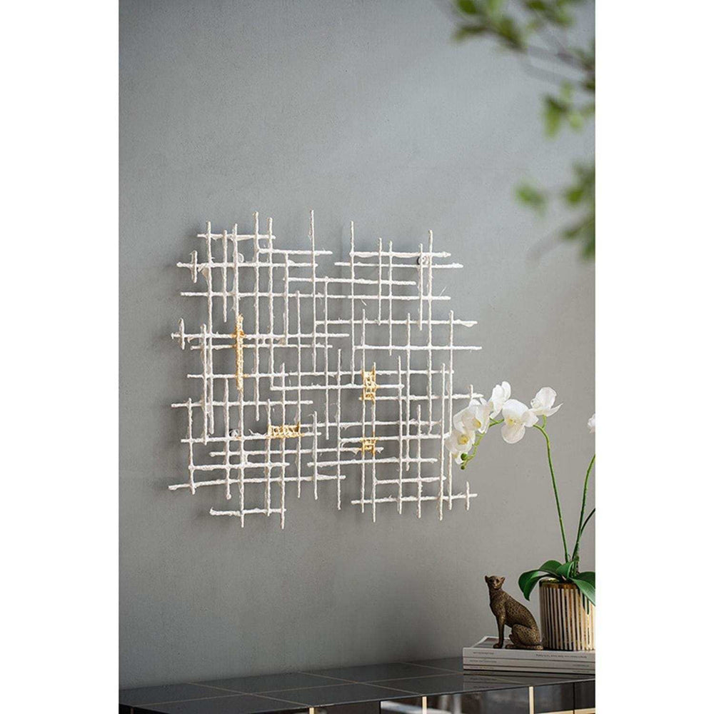 Contemporary Large White and Gold Geo Grid Wall Art - Homeroots - Flyclothing LLC