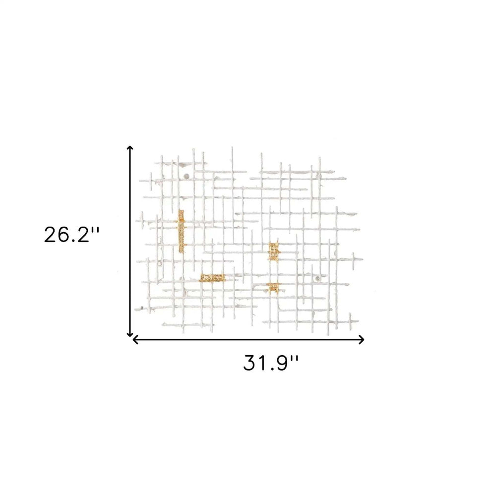 Contemporary Large White and Gold Geo Grid Wall Art - Homeroots - Flyclothing LLC