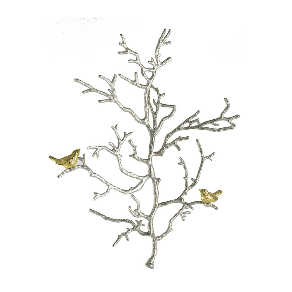 Modern 22" Silver Branch and Golden Birds Wall Art - Homeroots