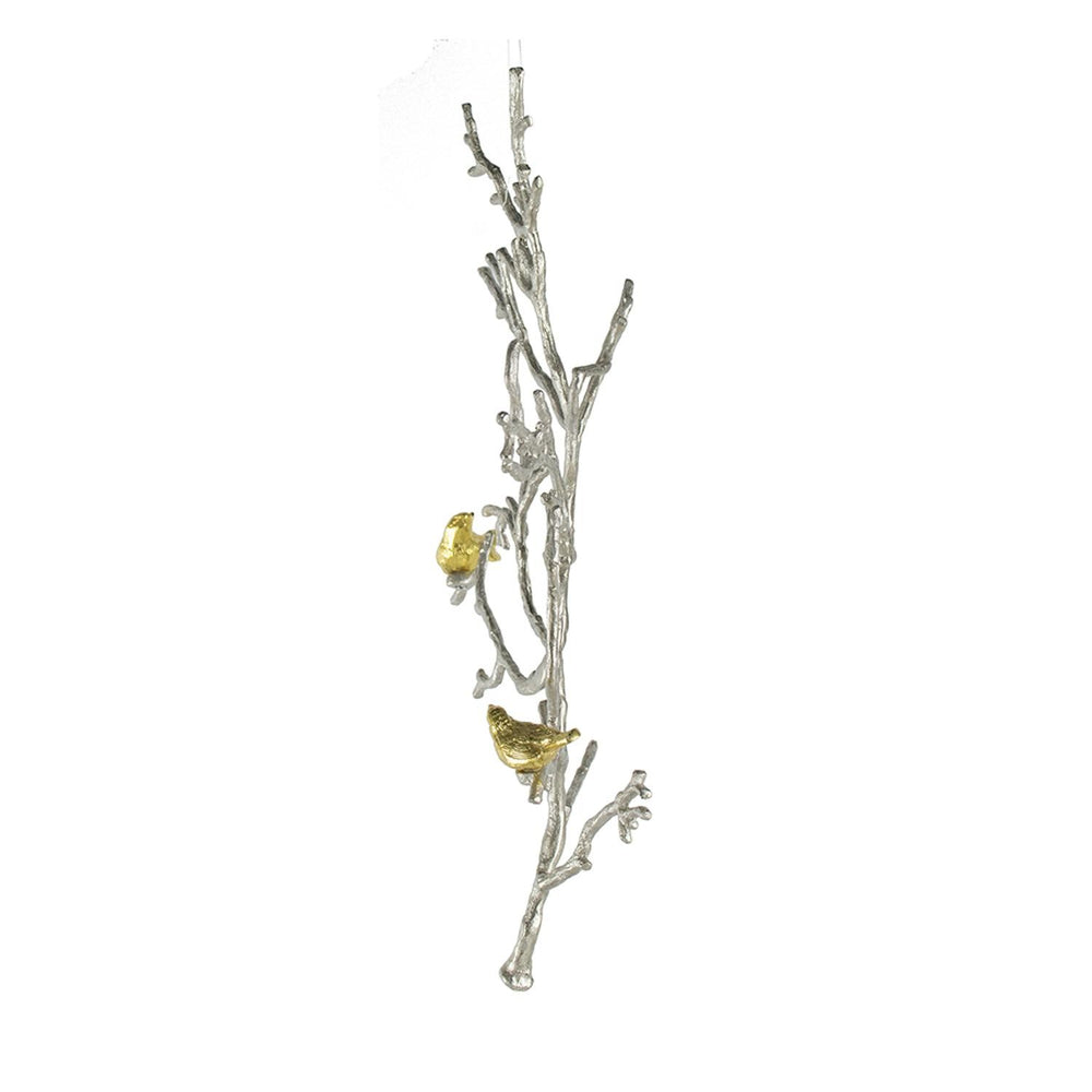 Modern 22" Silver Branch and Golden Birds Wall Art - Homeroots