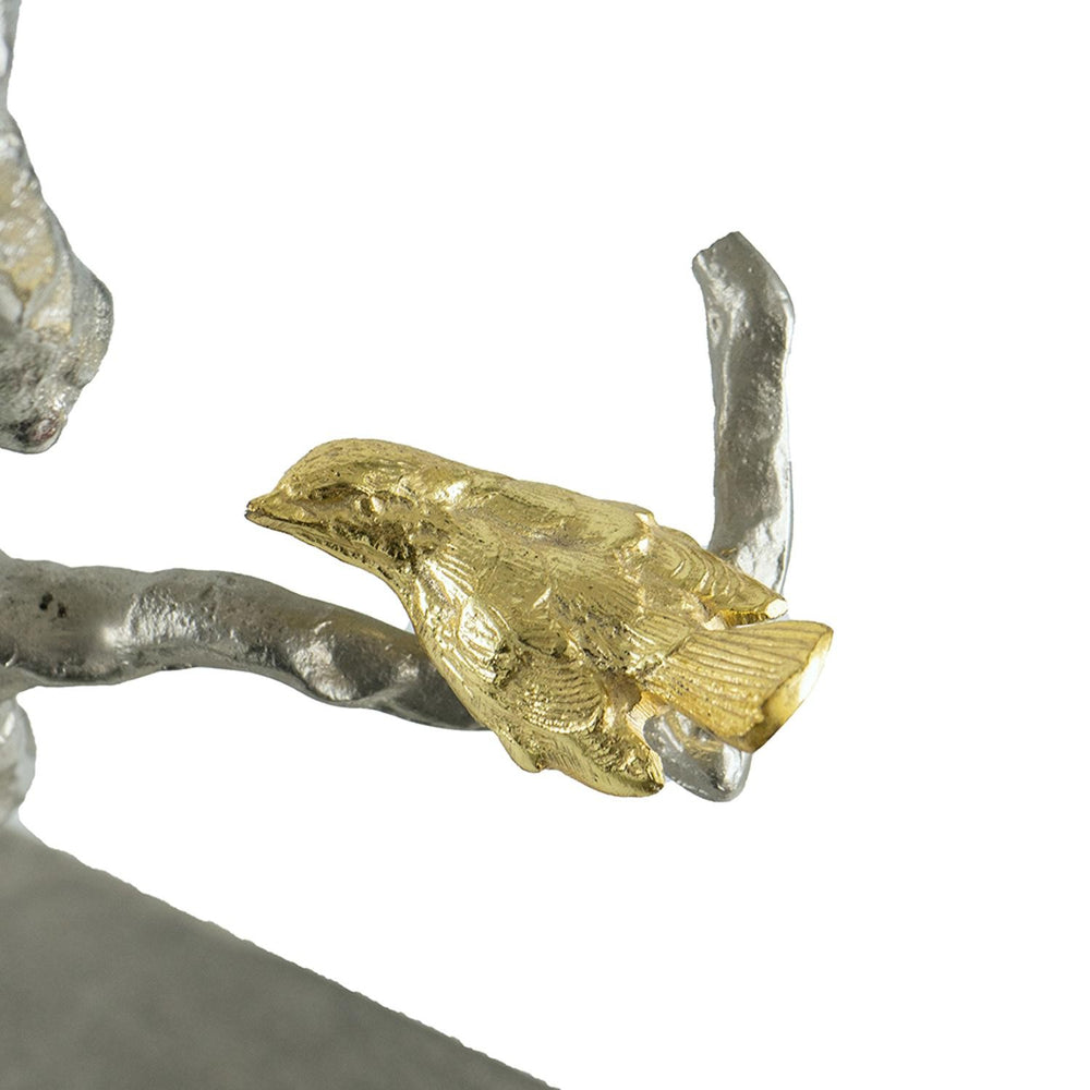 Modern 22" Silver Branch and Golden Birds Wall Art - Homeroots