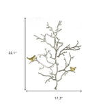 Modern 22" Silver Branch and Golden Birds Wall Art - Homeroots