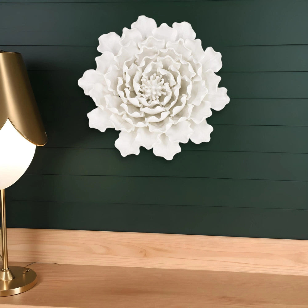 9" Off White Sculptural Flower Ceramic Wall Decor - Homeroots