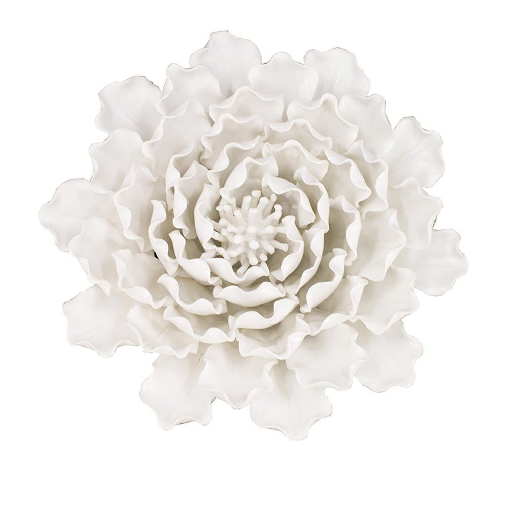 9" Off White Sculptural Flower Ceramic Wall Decor - Homeroots