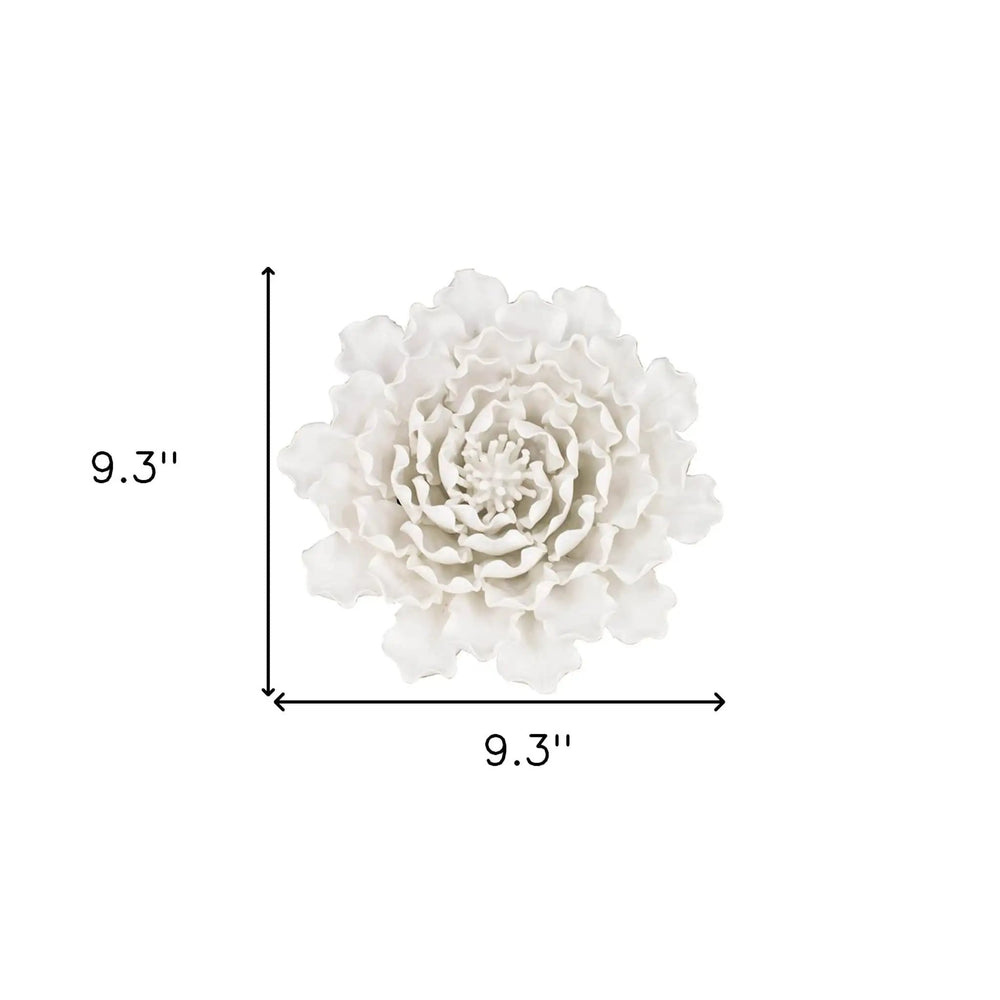9" Off White Sculptural Flower Ceramic Wall Decor - Homeroots