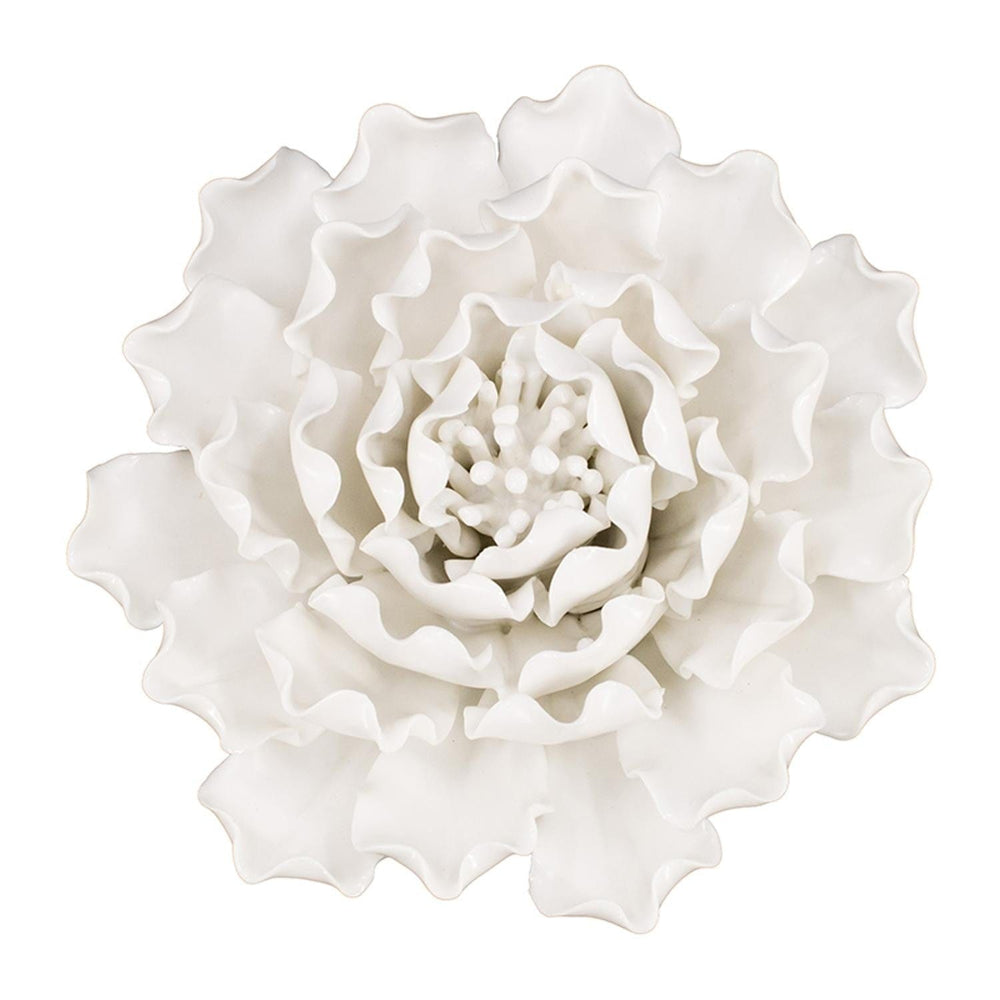 6" Off White Sculptural Flower Ceramic Wall Decor - Homeroots