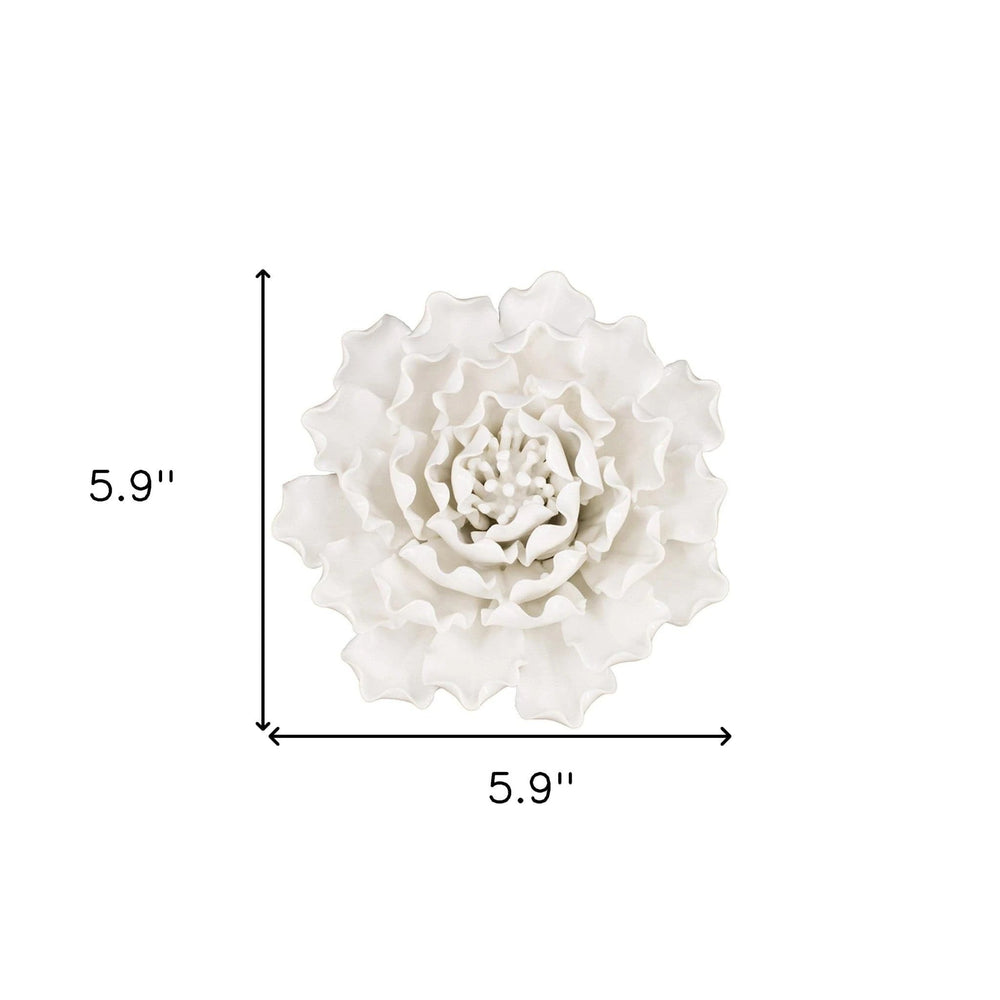 6" Off White Sculptural Flower Ceramic Wall Decor - Homeroots