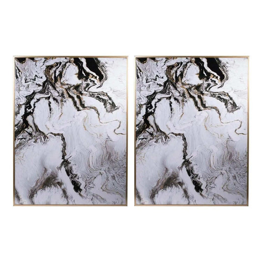 Set of 2 Ultra Modern White Black and Gold Marblized Wall Art - Homeroots - Flyclothing LLC