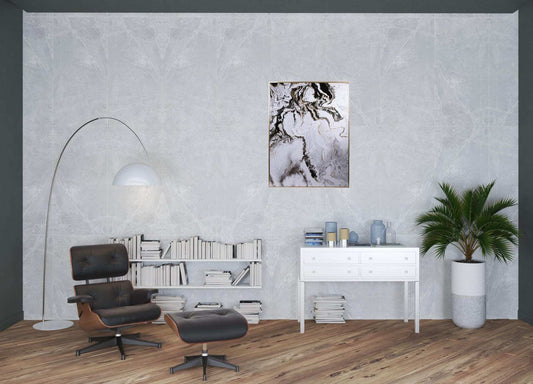 Set of 2 Ultra Modern White Black and Gold Marblized Wall Art - Homeroots - Flyclothing LLC