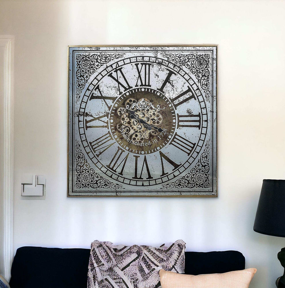 Silver And Gold Antique Style Square Wall Clock - Homeroots - Flyclothing LLC