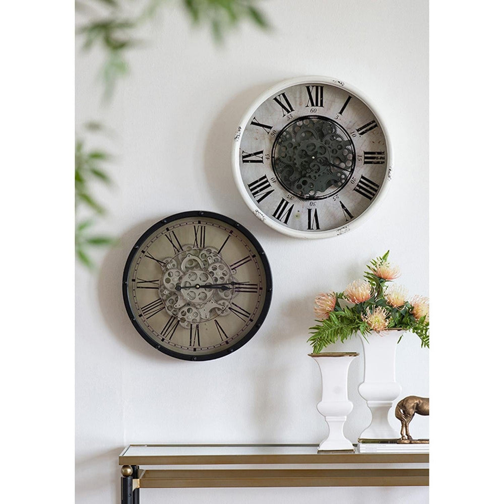 18" Black and Ivory Vintage Gear Industrial Wall Clock - Homeroots - Flyclothing LLC
