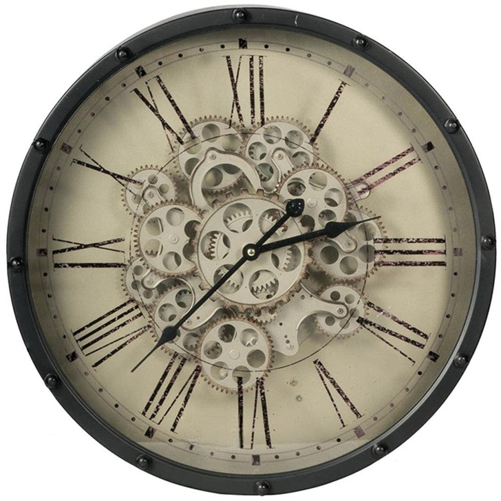 18" Black and Ivory Vintage Gear Industrial Wall Clock - Homeroots - Flyclothing LLC