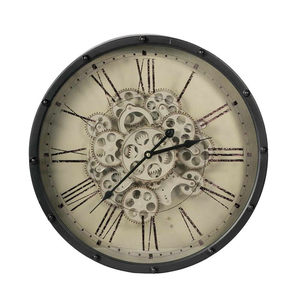 18" Black and Ivory Vintage Gear Industrial Wall Clock - Homeroots - Flyclothing LLC