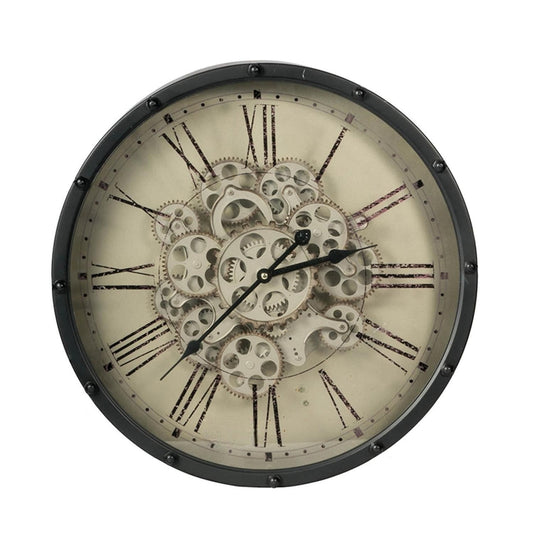18" Black and Ivory Vintage Gear Industrial Wall Clock - Homeroots