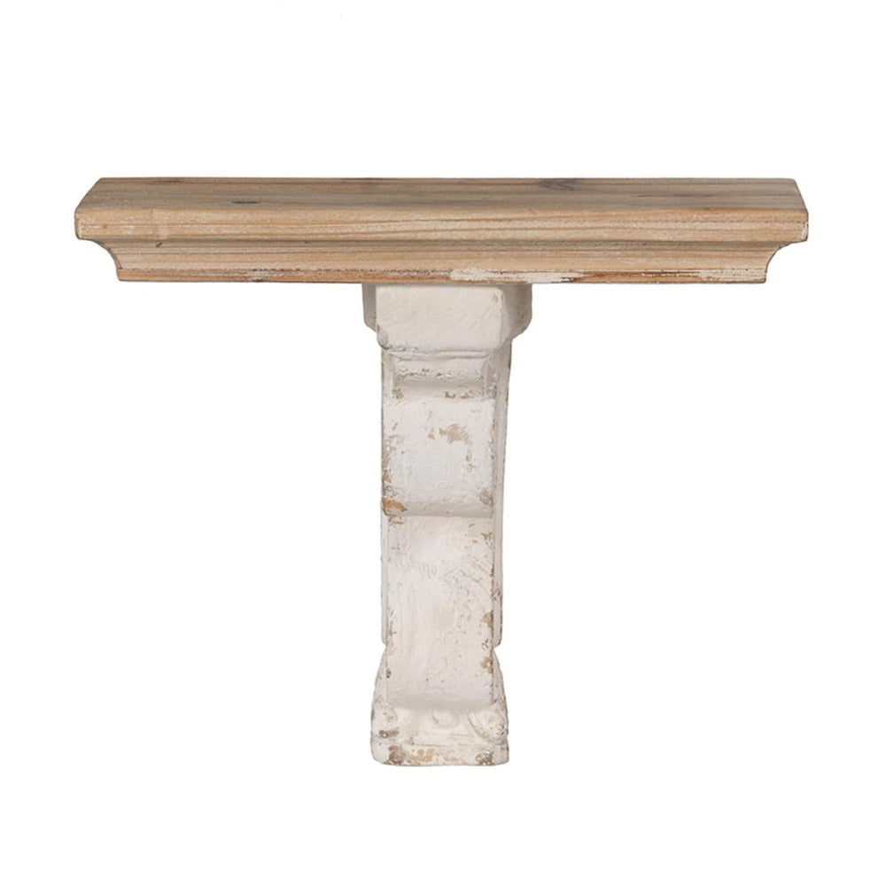 11" X 14" White and Natural Distressed Wood Corbel Style Wall Shelf - Homeroots