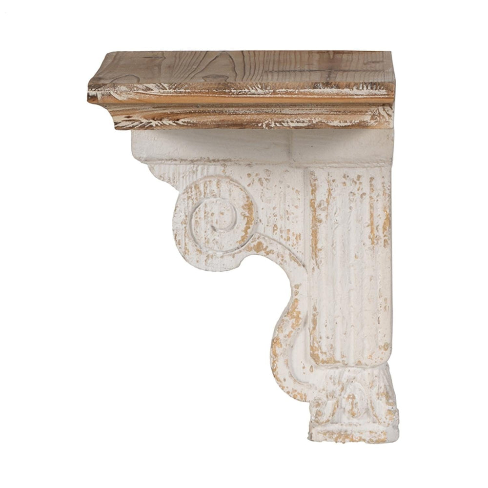 11" X 14" White and Natural Distressed Wood Corbel Style Wall Shelf - Homeroots