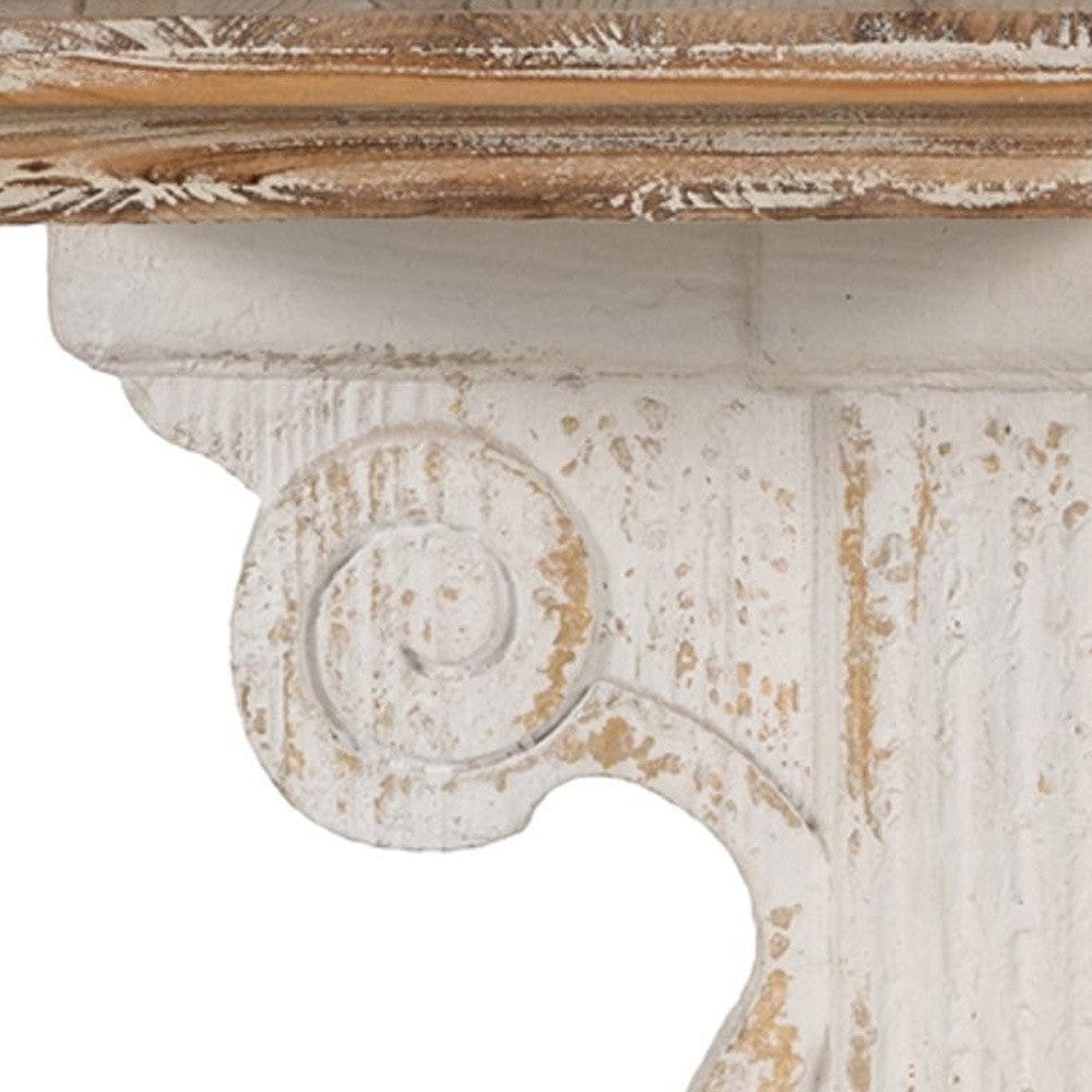 11" X 14" White and Natural Distressed Wood Corbel Style Wall Shelf - Homeroots