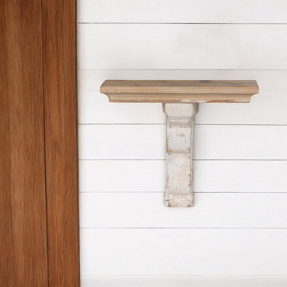 11" X 14" White and Natural Distressed Wood Corbel Style Wall Shelf - Homeroots