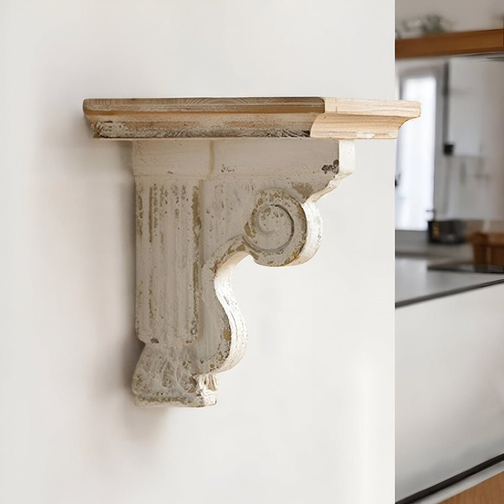 11" X 14" White and Natural Distressed Wood Corbel Style Wall Shelf - Homeroots