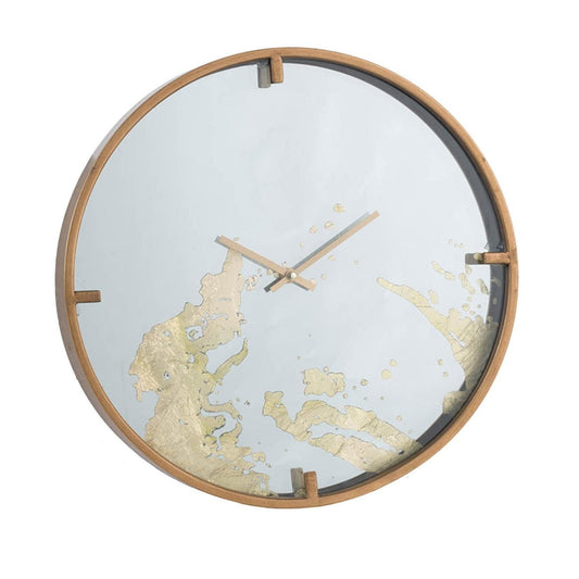 2" Round Gold And White Wood Analog Wall Clock - Homeroots