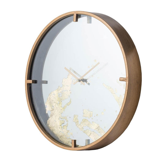 2" Round Gold And White Wood Analog Wall Clock - Homeroots