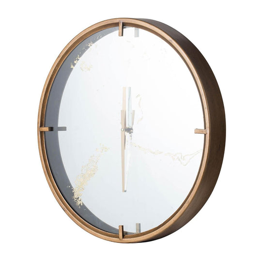 2" Round Gold Wood Analog Wall Clock - Homeroots