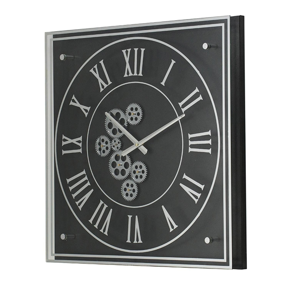 24" Black and Silver Vintage Style Gears Square Wall Clock - Homeroots - Flyclothing LLC