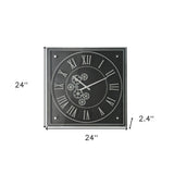24" Black and Silver Vintage Style Gears Square Wall Clock - Homeroots - Flyclothing LLC
