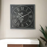 24" Black and Silver Vintage Style Gears Square Wall Clock - Homeroots - Flyclothing LLC